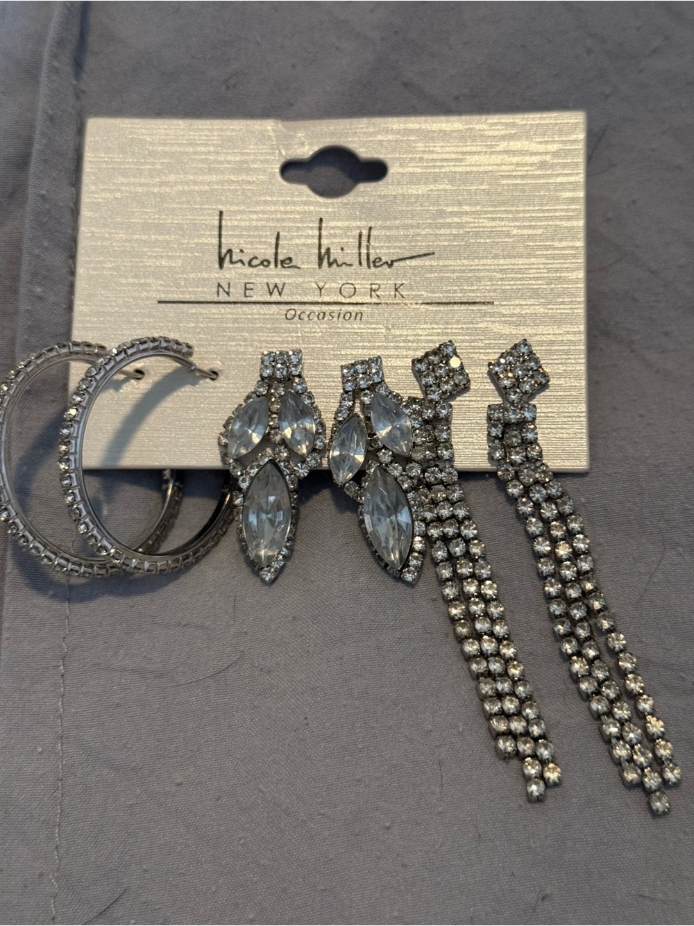 Nicole Miller Silver-Tone Clear Crystal Earring Set